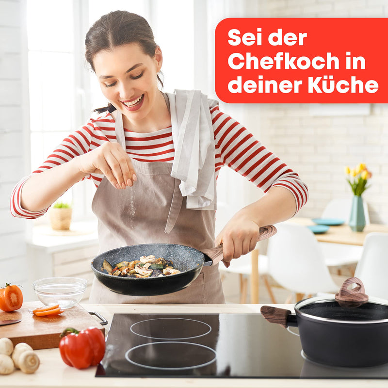 Quisn® Kochtopf Set | Induktions Töpfe Set mit Pfanne & Marmorbeschichtung | Aluguss Topfset ideal für Induktion, Gas & Ceranfeld | Küchenset Erstausstattung für die erste Wohnung