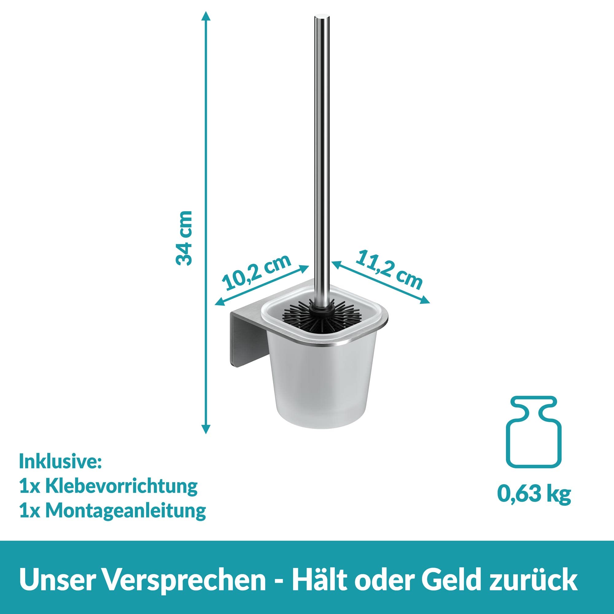 WEISSENSTEIN Toilettenbürstenhalter Set zur Wandmontage ohne Bohren - WC-Garnitur Set mit Bürste, Bürstenhalter aus Glas, Edelstahl Halterung zum Kleben