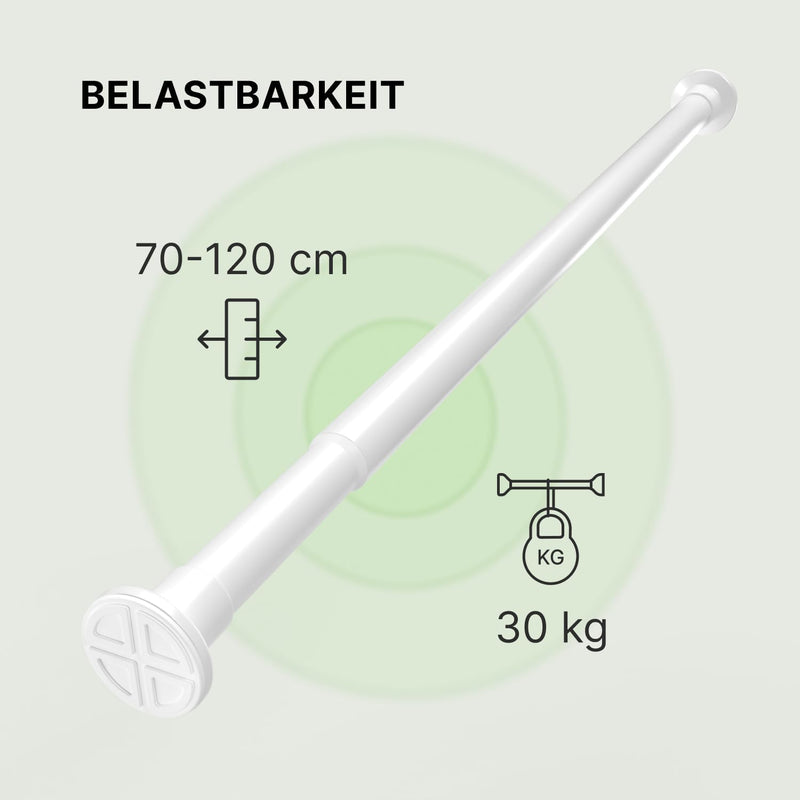 MEISENBERG Gardinenstange ohne Bohren 70-120cm Ø25mm - Teleskopstange Vorhang - Duschstange - Weiß - Spannstange