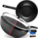 Oakfire 30cm Wokpfanne mit Deckel Antihaft Beschichtung | Wok Pfanne hoher Rand Induktion geeignet | StoneElement | Non-Stick