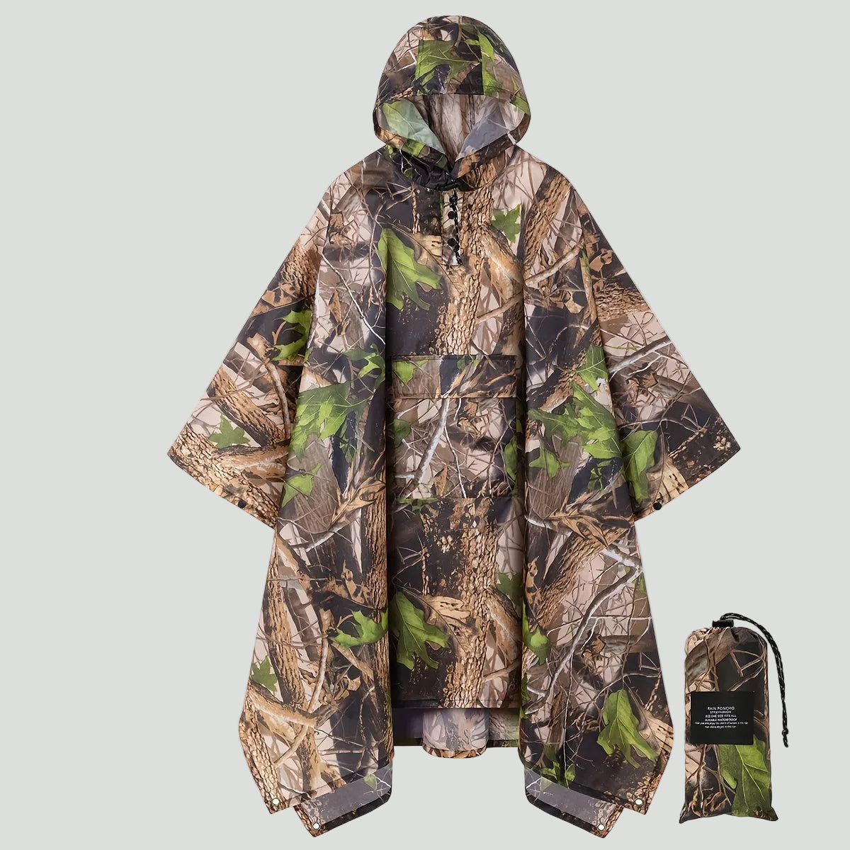 Camouflage-Regenponcho mit Kapuze – wasserabweisend