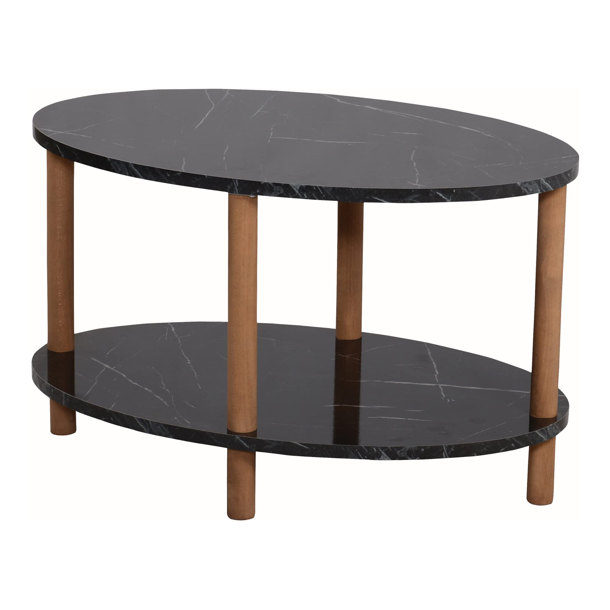 [en.casa] Couchtisch Højreby mit unterer Ablage Wohnzimmertisch Kaffeetisch 43 x 70 x 44 cm Sofatisch Oval Beistelltisch Marmor, schwarz