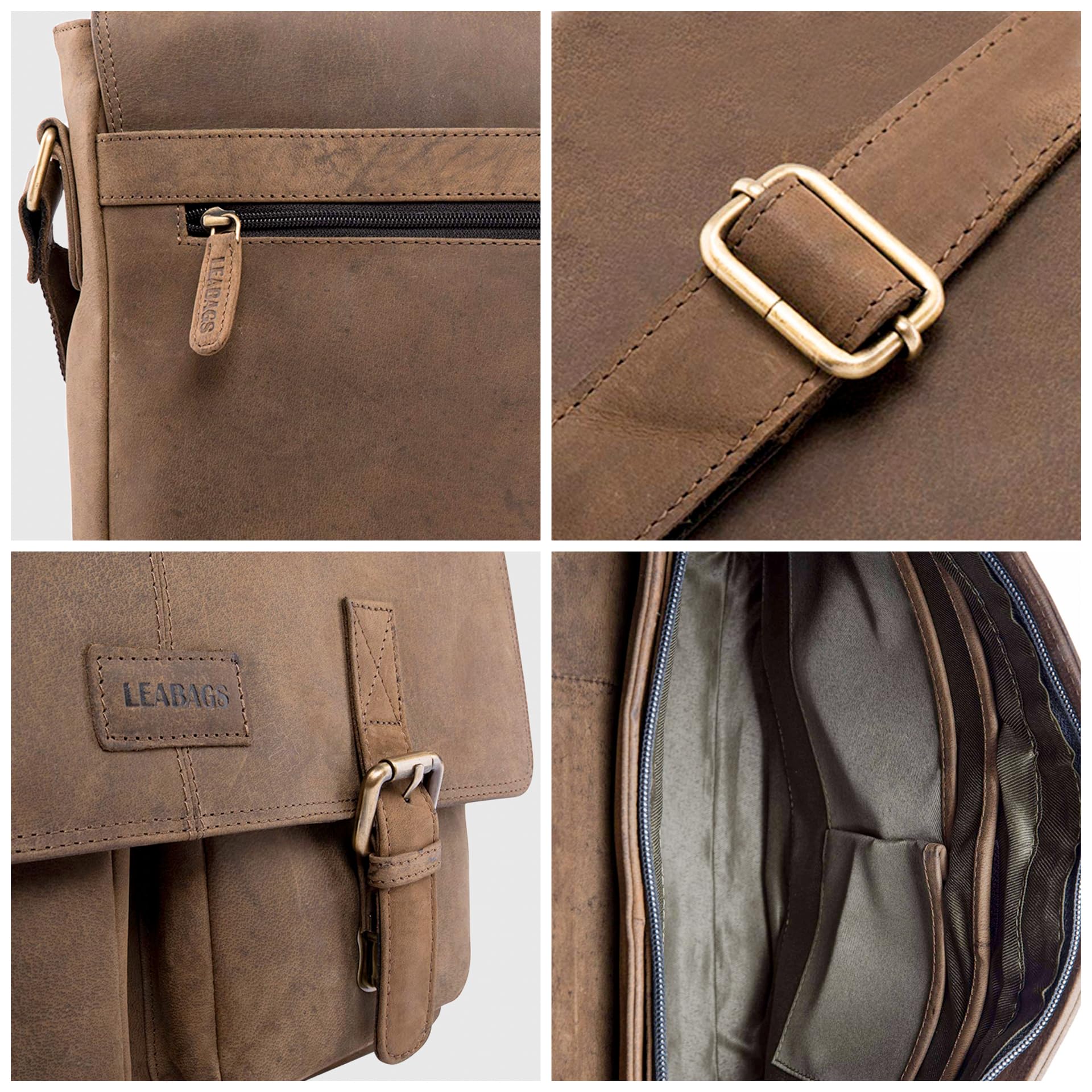 LEABAGS Messenger Bag Männer Vintage, Cambridge Echtleder Herren Umhängetaschen Aktentasche Herren & Damen Leder Laptoptasche Groß bis 15 Zoll Umhängetasche mit Schultergurt