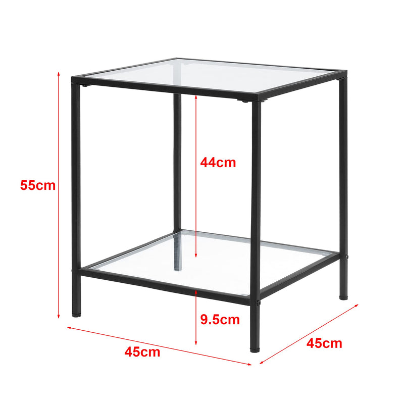 [en.casa] Beistelltisch Norrtälje 55x45x45cm Tisch mit Glasplatte Ablage Wohnzimmertisch Kaffeetisch Stahlgestell