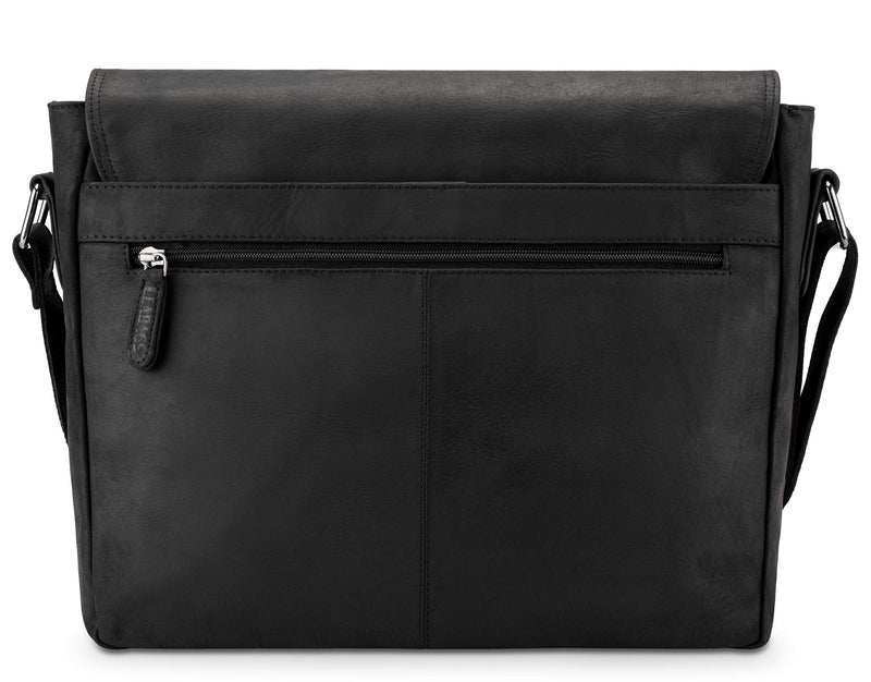 LEABAGS Leder Umhängetasche Herren & Damen I Echtleder Laptoptasche bis 14 Zoll I Messenger Bag mit Schultergurt I Schultertasche I Arbeitstasche I Tragetasche I Handtasche I Nature Schwarz