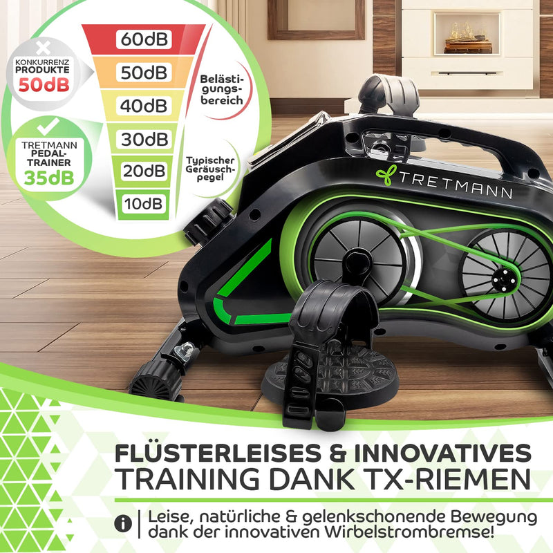 Tretmann Pedaltrainer PRO Set - extra Leise & gelenkschonend - ink. Befestigungsband -DEKRA Geprüft- Beintrainer für Senioren Heimtrainer Mini Bike