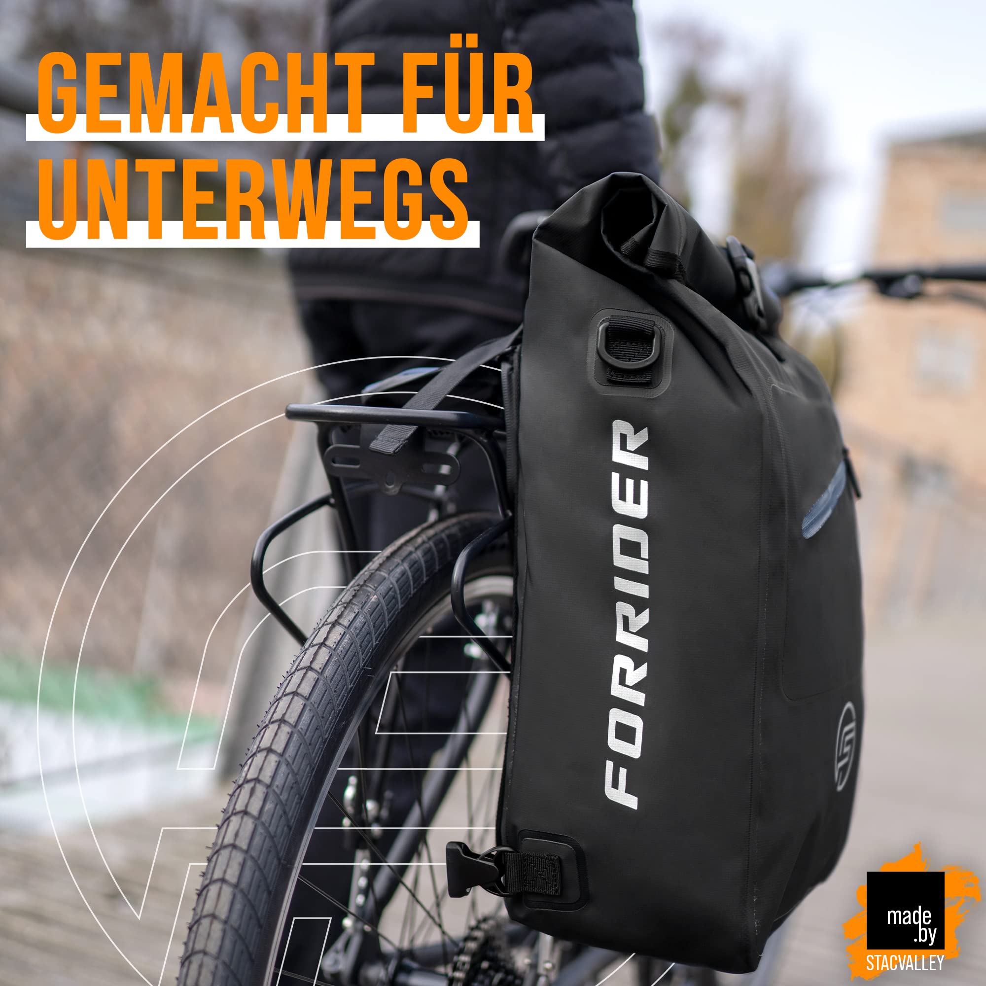 Forrider 3in1 Fahrradtasche für Gepäckträger mit Rucksack Wasserdicht 27L I Gepäckträgertasche Reflektierend I Sattel Tasche fürs Fahrrad