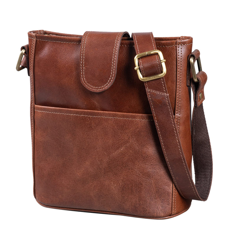 LEABAGS Leder Handtasche Damen I Premium Echtleder Umhängetasche I Damen Schultertasche I Damentasche I Tragetasche für Arbeit Uni Schule Freizeit I Größe L (31 x 23 x 6 cm) I Vintage Cognac