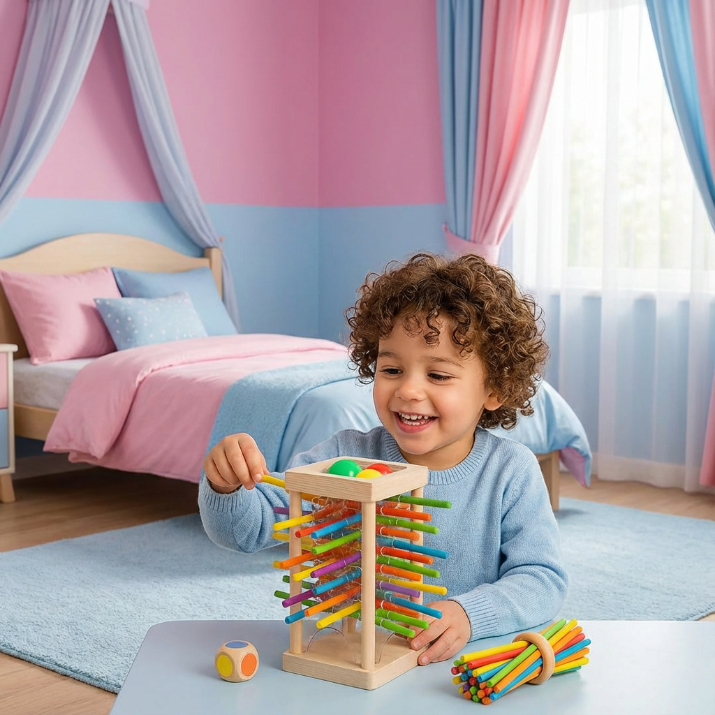 Rebolet | 3-in-1 Montessori Holz Geschicklichkeitsspiel Kugel & Stäbe