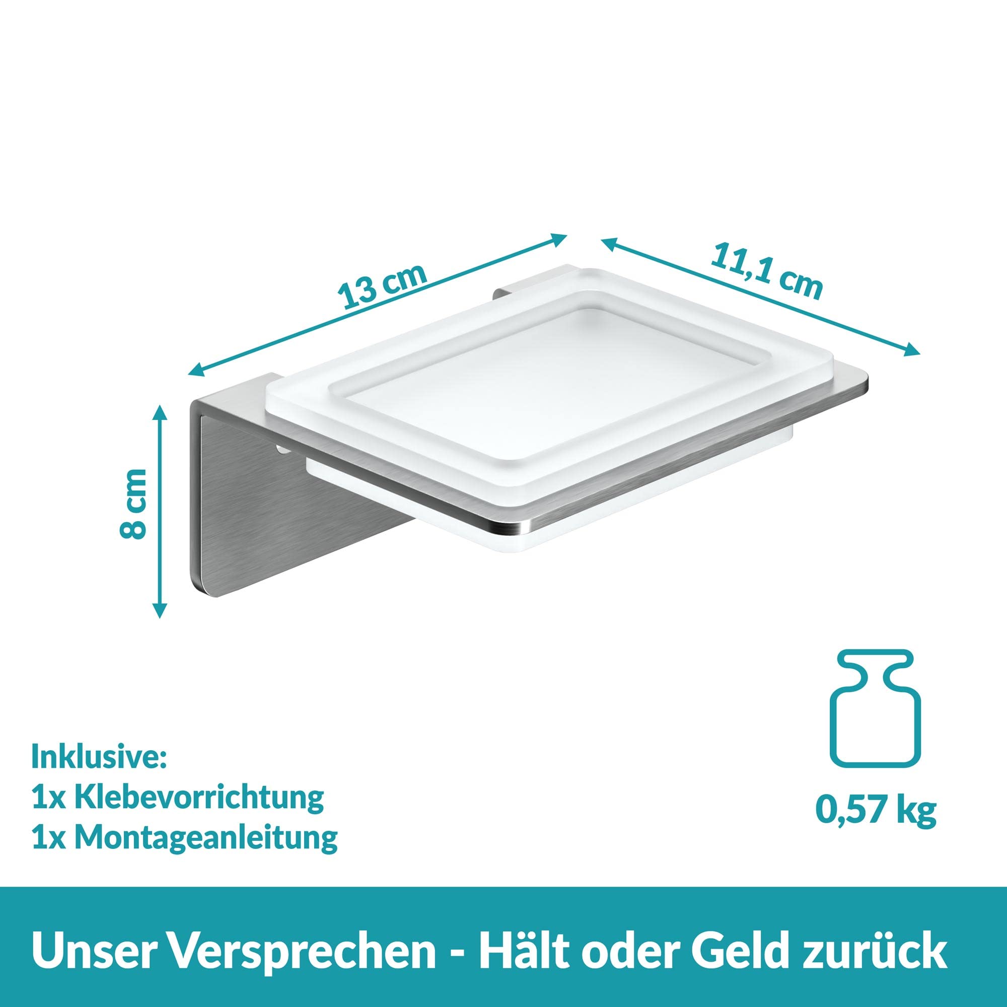 WEISSENSTEIN Seifenschale Wandmontage Ohne Bohren aus Glas - Seifenablage mit Selbstklebender Halterung aus Edelstahl - Für Bad und Küche