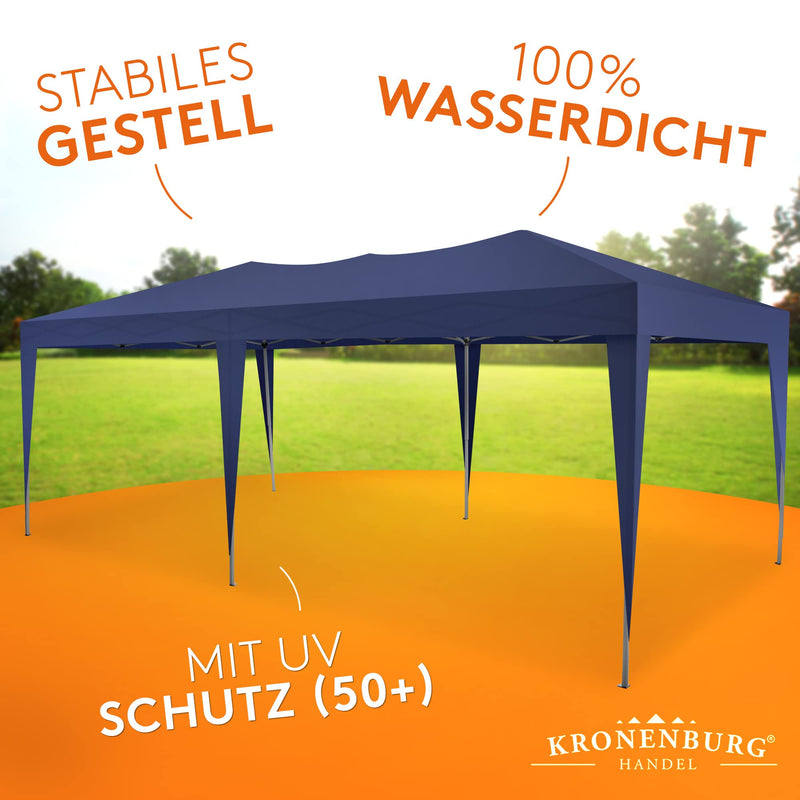 Kronenburg Faltpavillon wasserdicht Pavillon, Gartenzelt, 3x6 m - mit UV Schutz 50+, Blau