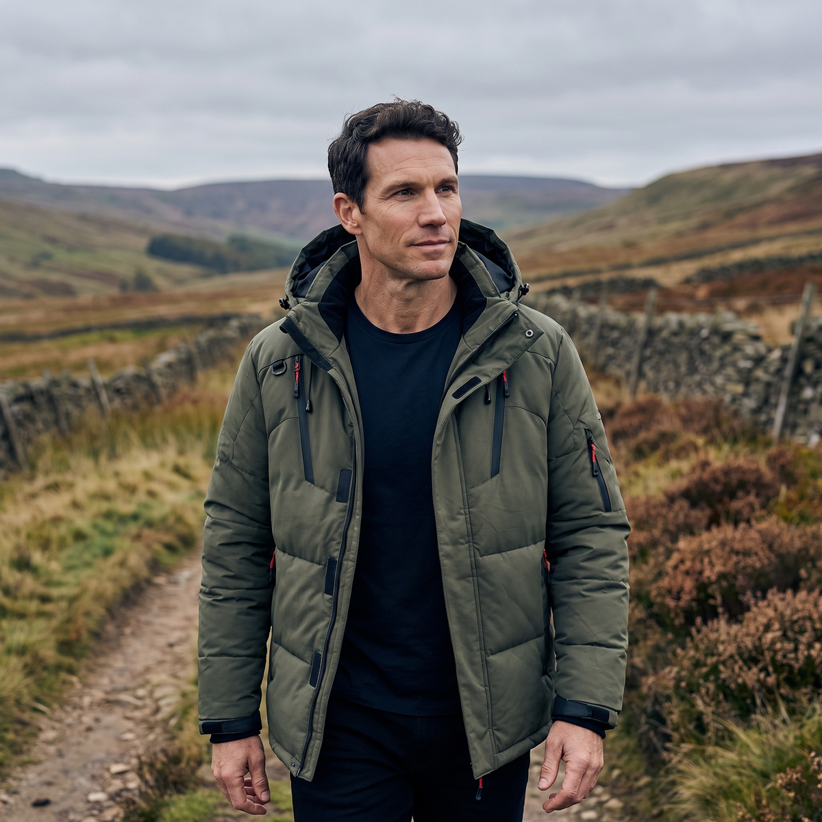 Herren Steppjacke mit 7 Taschen – Daunenjacke mit Kapuze für den Winter