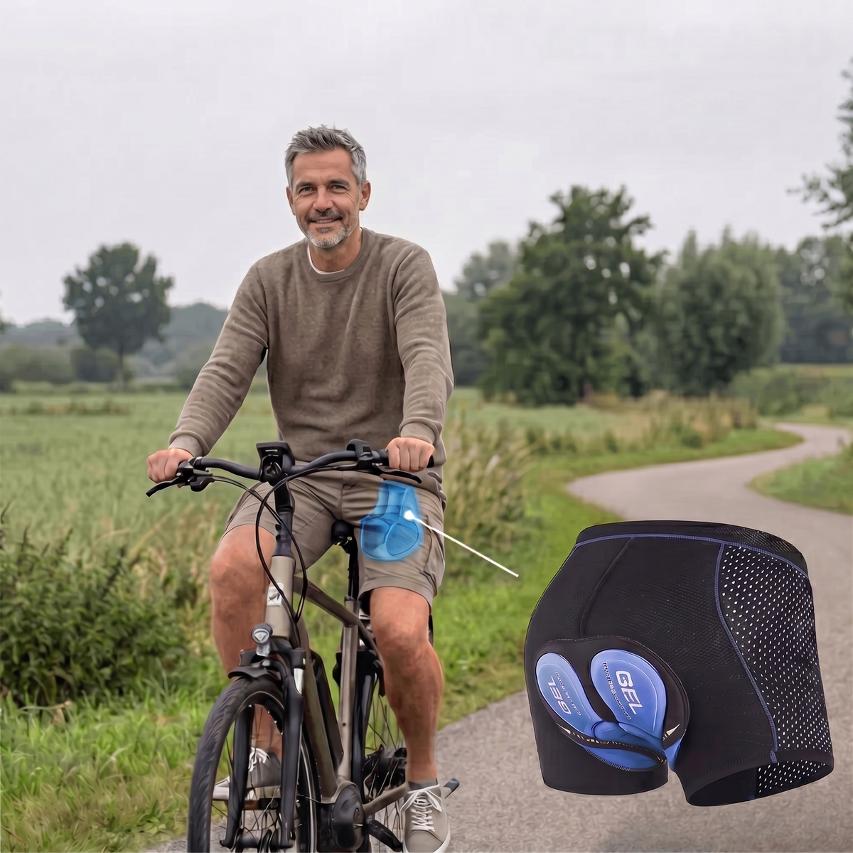 Herren gepolsterte Rad-Unterhose – 5D-Gelpolster, atmungsaktiv