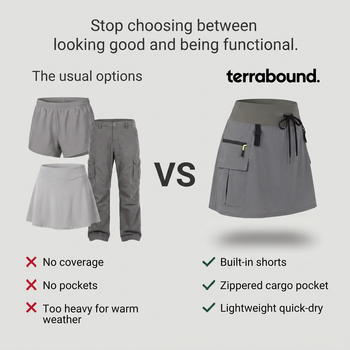 Damen Cargo-Skort mit Taschen – High-Waist, schnelltrocknend