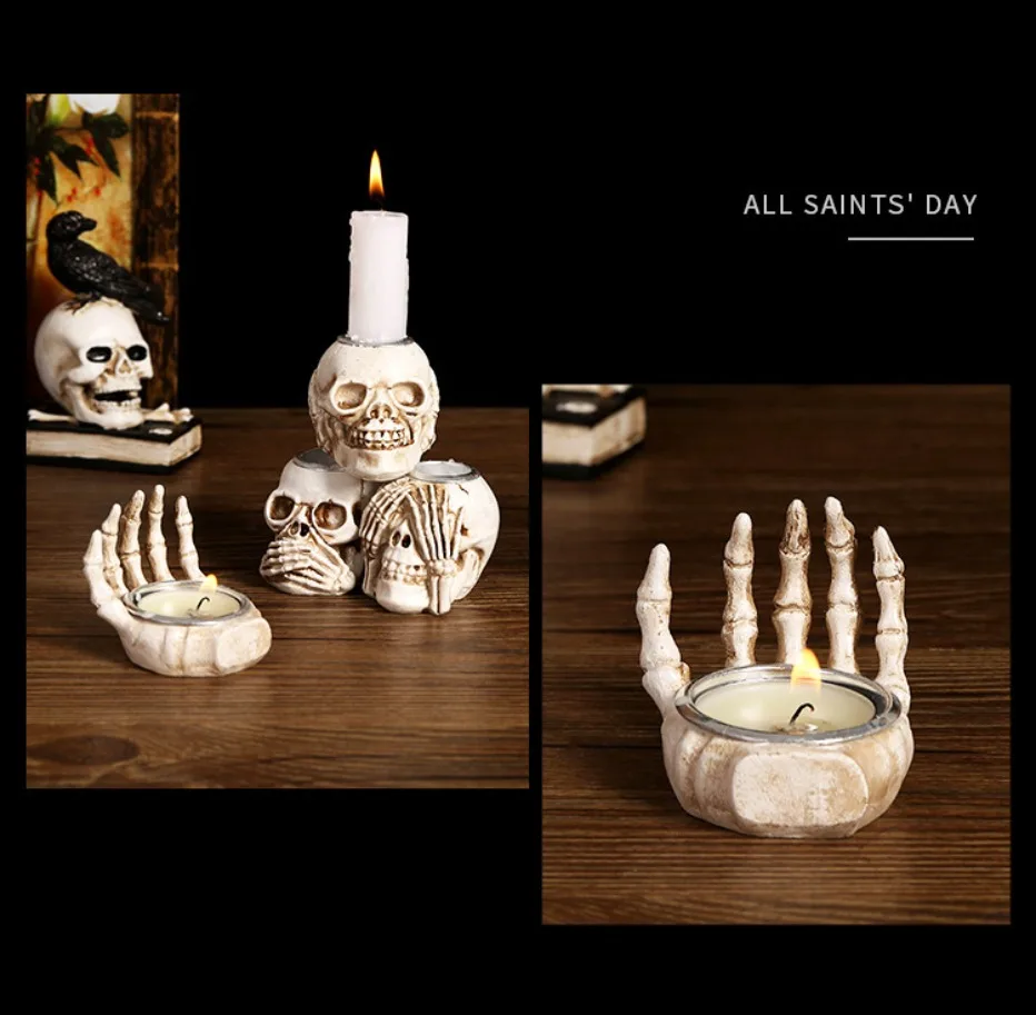 Rebolet | TotenkopfGlühen Skullight 3pc Halloween Schädel Kerzenständer Set