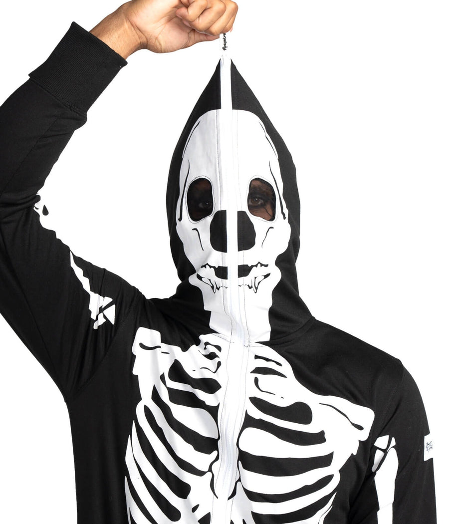 Herren Skelett Jumpsuit Kostüm, Ganzkörper Schädel & Knochen für Halloween