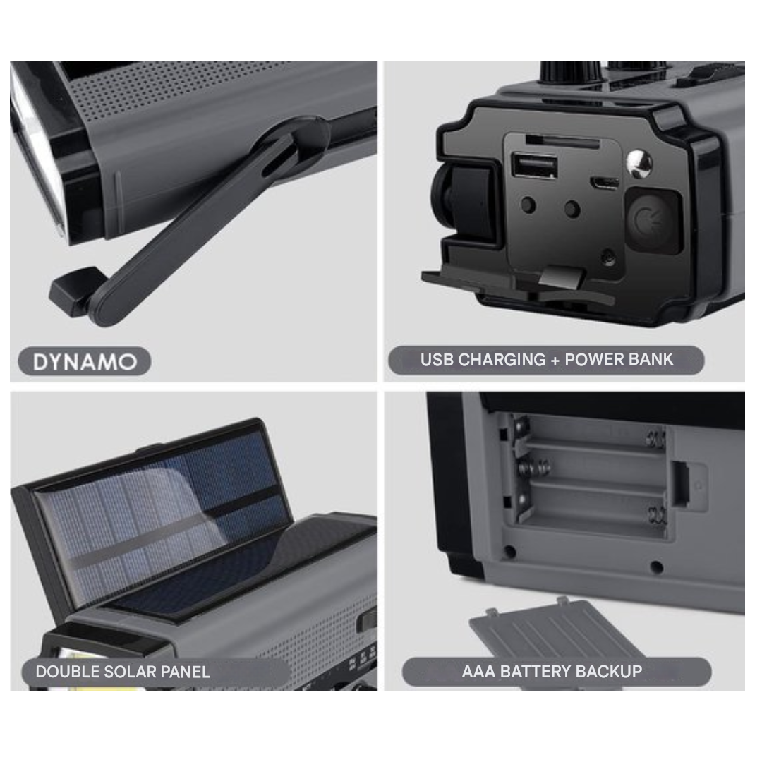 Emi and June | 3-in-1 Notradios mit Dynamo, Solarzellen & Powerbank - SafeWave