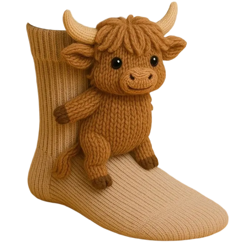 Tiersocken mit 3D-Plüschfigur – Crew-Länge, gerippter Strick