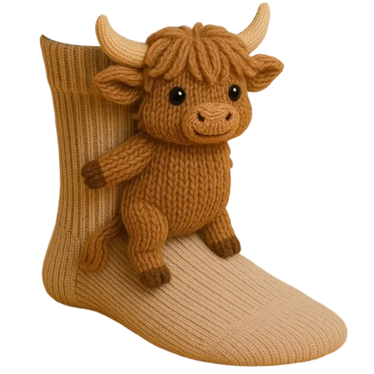 Tiersocken mit 3D-Plüschfigur – Crew-Länge, gerippter Strick