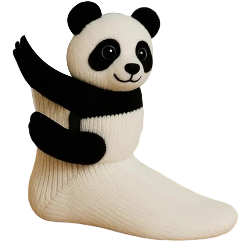 Tiersocken mit 3D-Plüschfigur – Crew-Länge, gerippter Strick