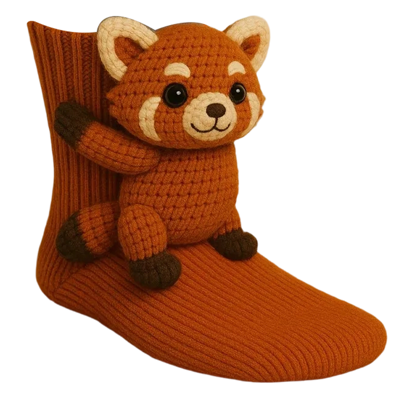 Tiersocken mit 3D-Plüschfigur – Crew-Länge, gerippter Strick