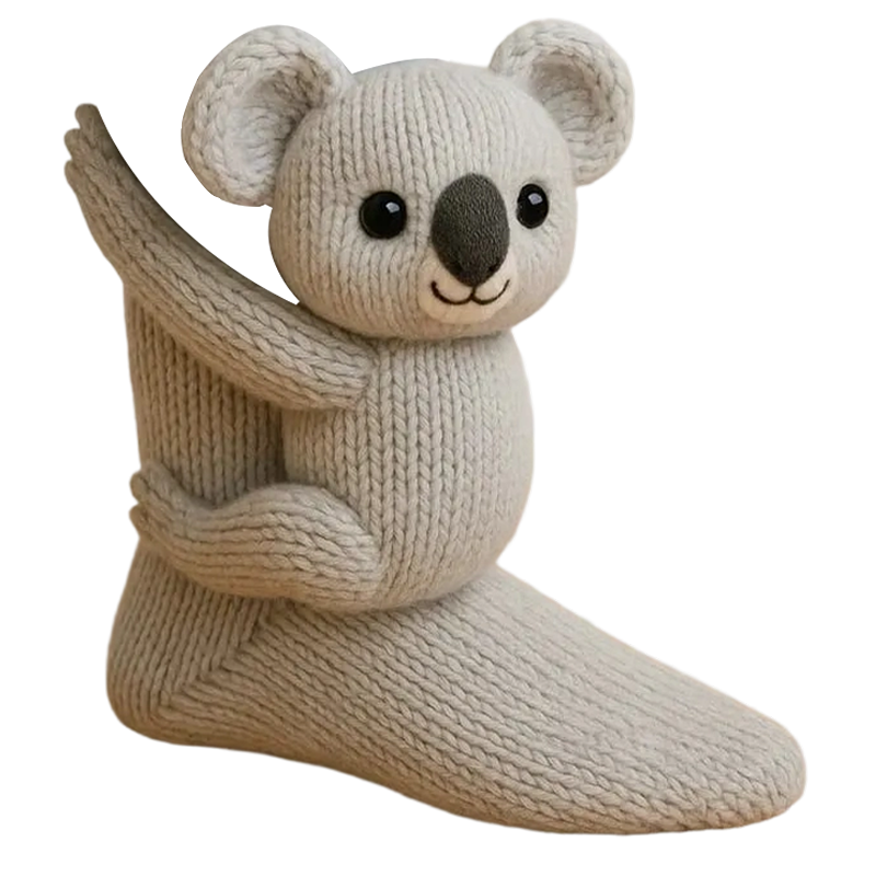Tiersocken mit 3D-Plüschfigur – Crew-Länge, gerippter Strick