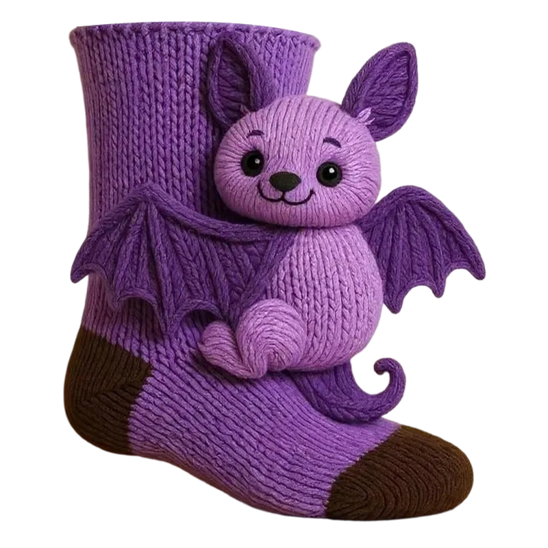 Tiersocken mit 3D-Plüschfigur – Crew-Länge, gerippter Strick