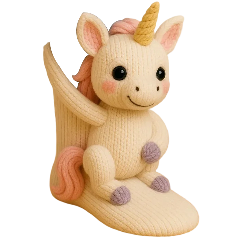 Tiersocken mit 3D-Plüschfigur – Crew-Länge, gerippter Strick