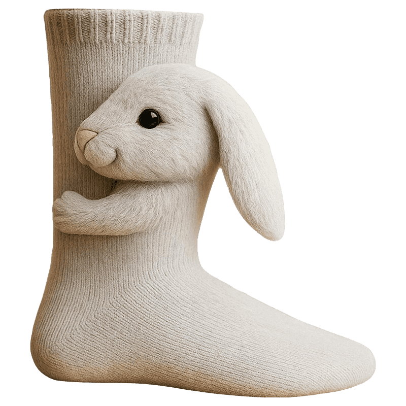 Tiersocken mit 3D-Plüschfigur – Crew-Länge, gerippter Strick