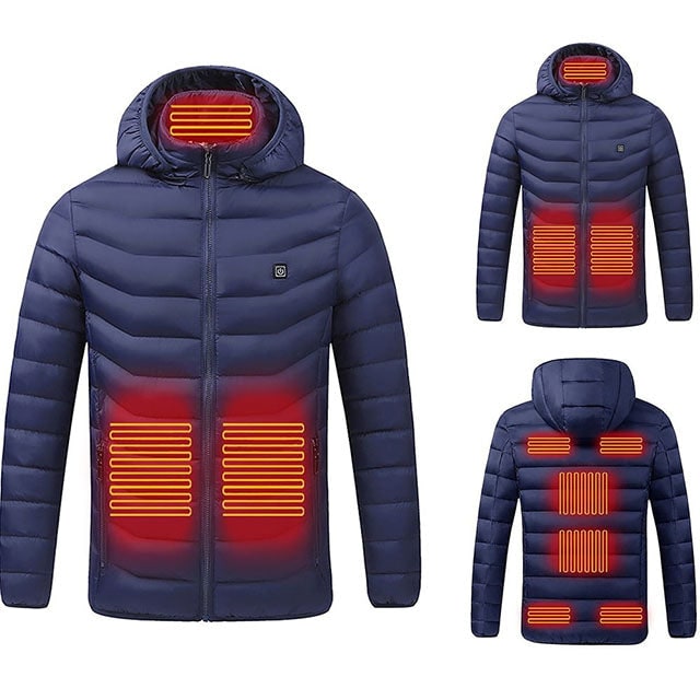 Beheizbare Steppjacke mit 9 Heizzonen und Kapuze