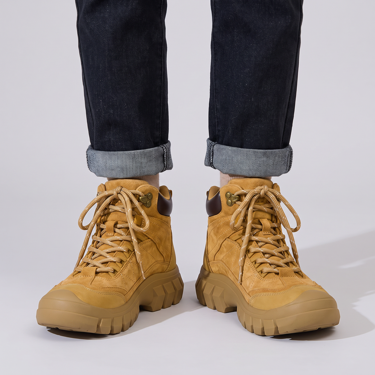 Damen Wanderstiefel – Wildleder-Knöchelstiefel mit klobiger Profilsohle