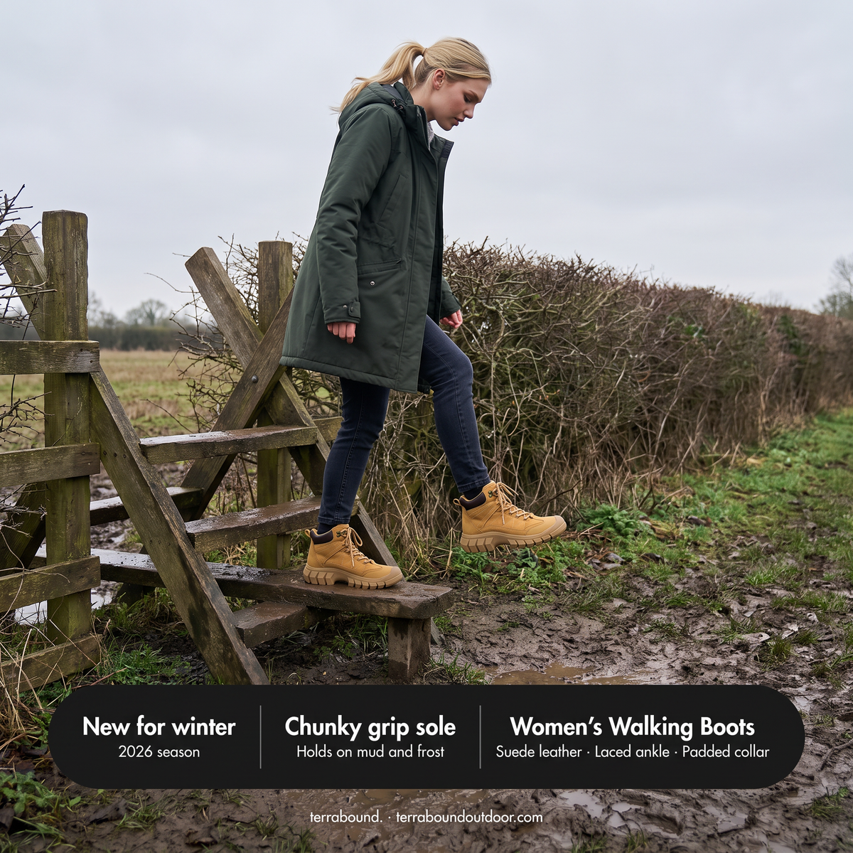 Damen Wanderstiefel – Wildleder-Knöchelstiefel mit klobiger Profilsohle