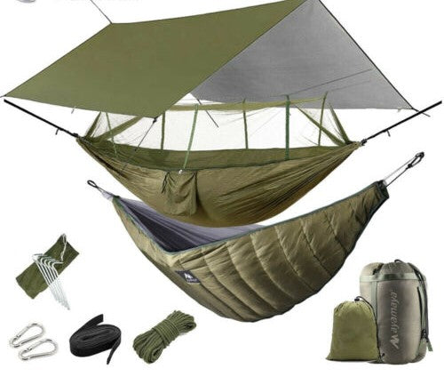Camping-Hängematten-Set mit Moskitonetz, Unterdecke & Regenschutz