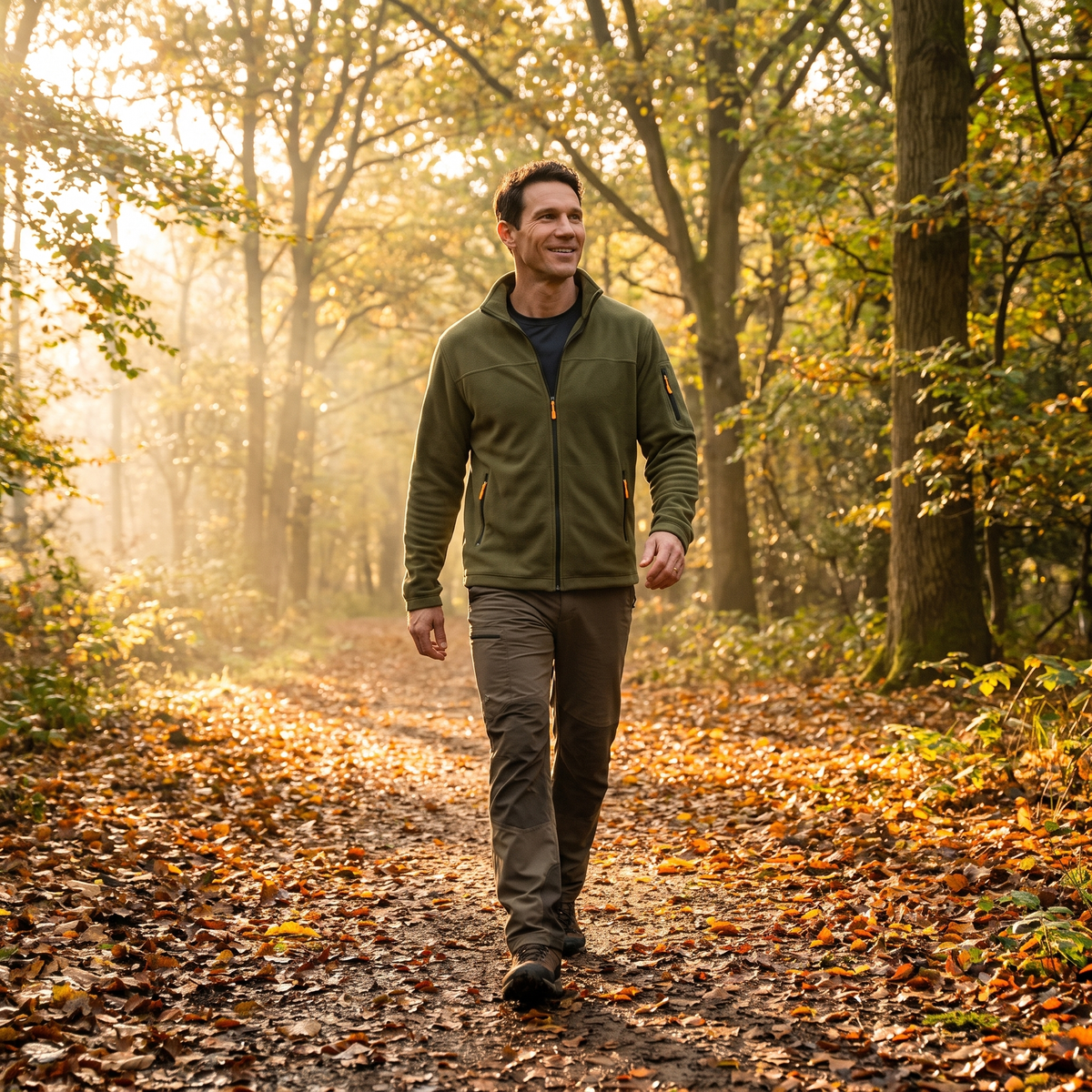 Herren Fleecejacke mit durchgehendem Reißverschluss und Stehkragen – Wander-Midlayer