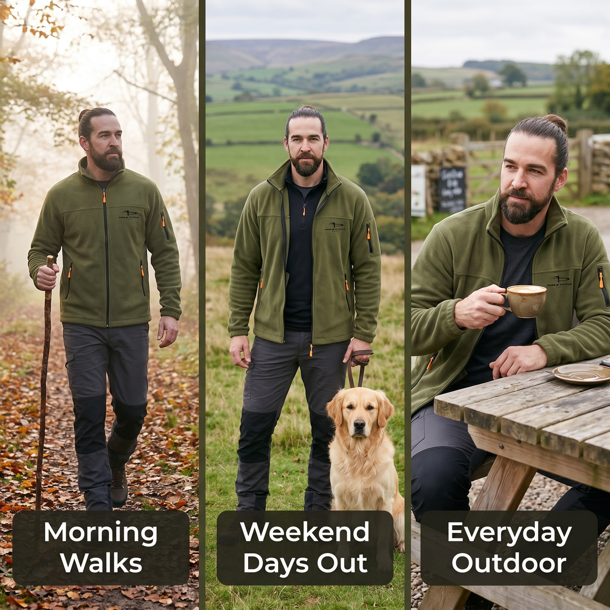 Herren Fleecejacke mit durchgehendem Reißverschluss und Stehkragen – Wander-Midlayer